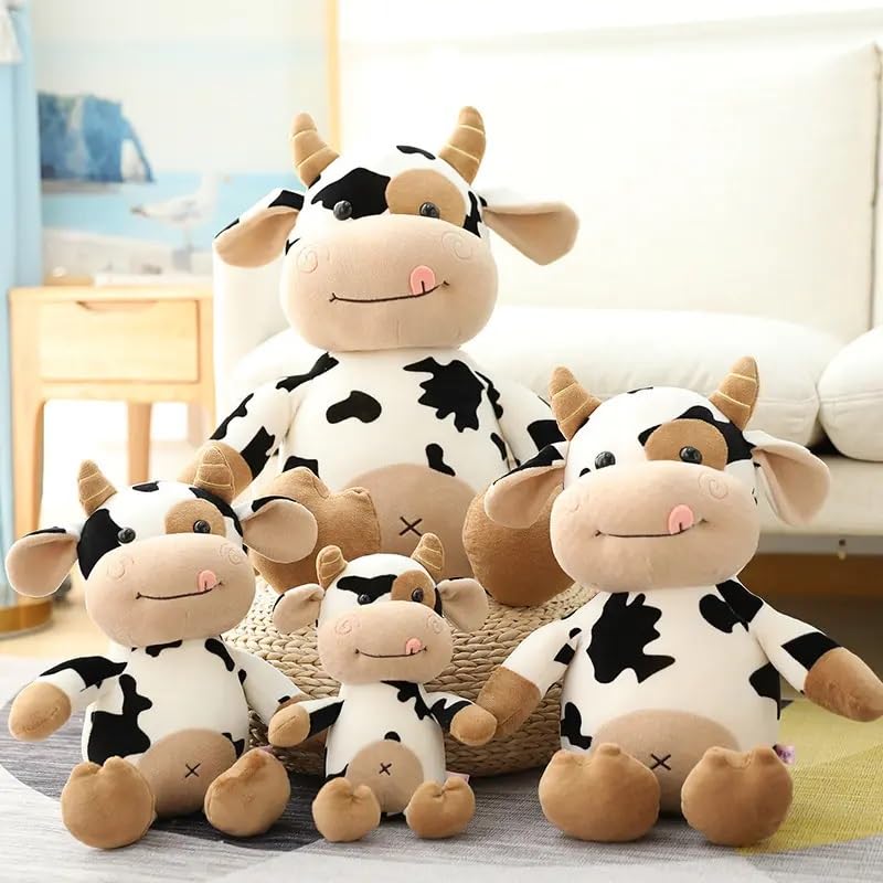 Image of Sitting Milky Moo Cow Plush Soft Toy Stuffed Cartoon Pet Kawai Animal Plushie Cattle Toys Doll Birthday Gifts for Friends Kids Girls Decorative Toy White 30cm