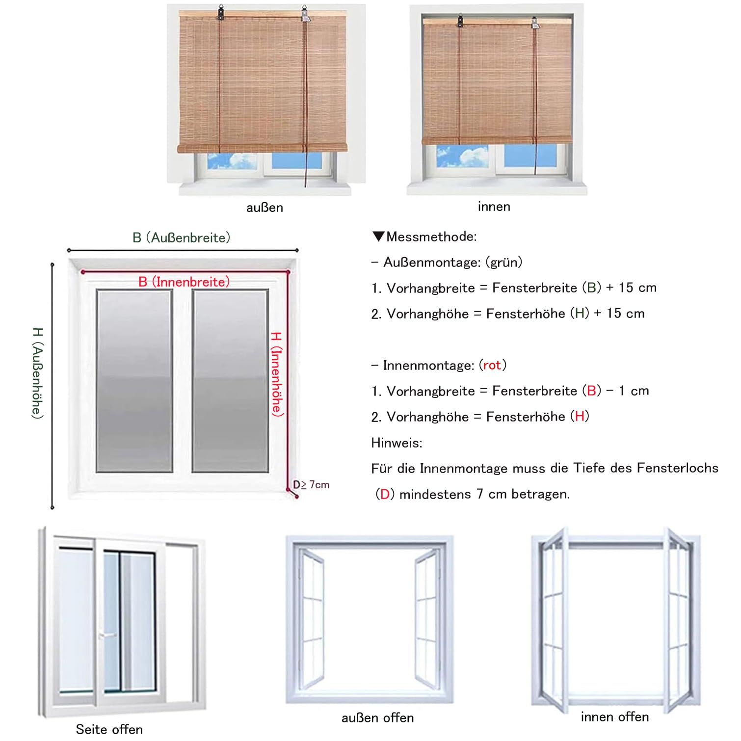 Retro Bambus Rollo Fenster Jalousie Bambusrollo 90% UV-Block Sonnenschutz Raffrollo Vorhang Sichtschutz Lichtfilter-Rollo für Terrasse Balkon,Anpassbar,Breite x Höhe (100cm x 220cm,Brown)