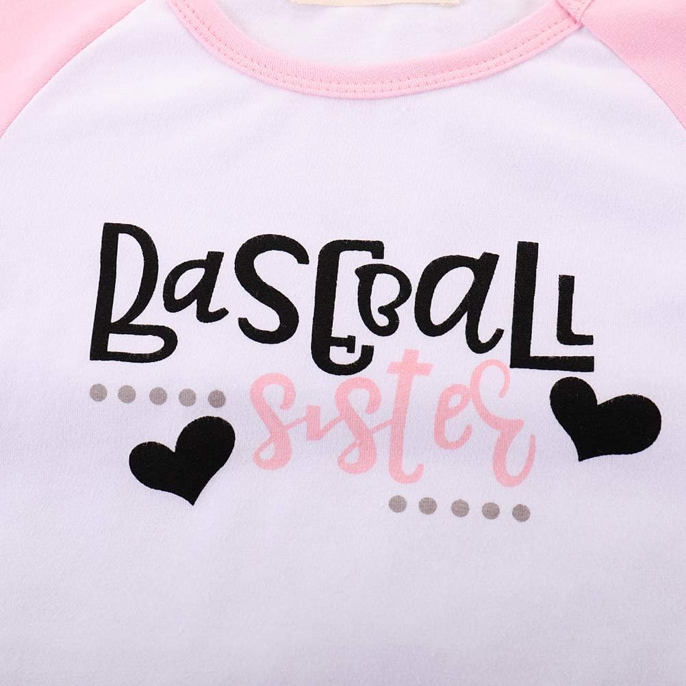 Toddler Baby Girl Outfits Clothes Baseball Sister Print Short Sleeve T-Shirt Tops + Tassel Floral Short Pant Set - Image 4