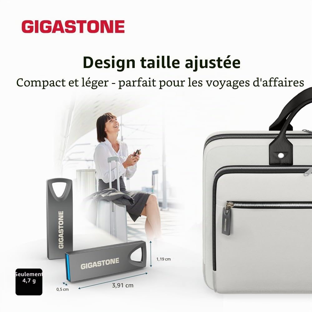 GIGASTONE 256Go Slim Fit Clé USB Flash, Z70 USB 3.2 Gen 1, 100Mo/s Ultra Rapide, Design Métal Nickel, Stockage et Sauvegarde pour PC/Mac/TV/Voiture, USB 2.0/3.0/3.1 Compatible