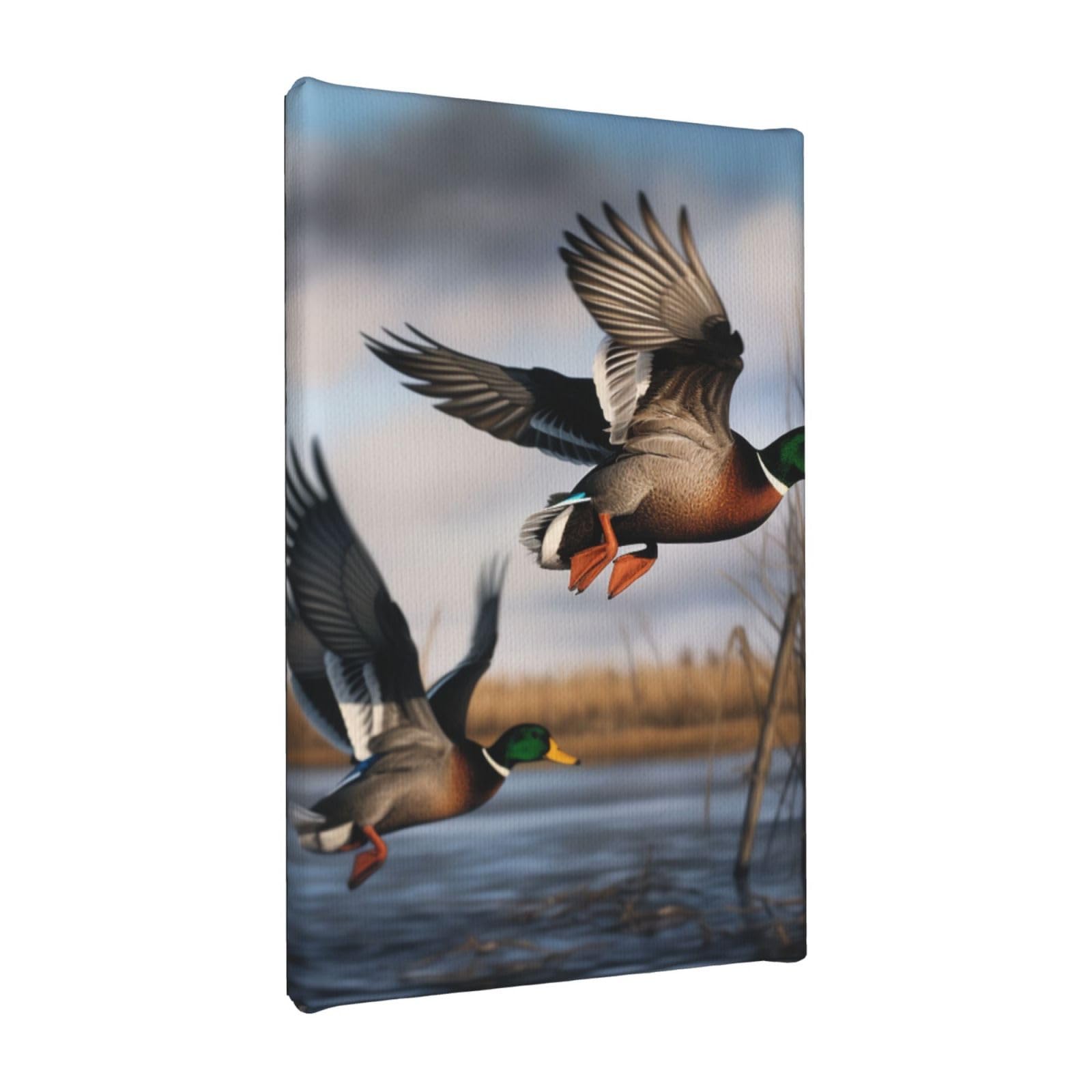 YKLJG Hunting Flying Wild Ducks Printed Wall Art Canvas Painting 20x30 CM Wooden Framed Picture Painting Artwork Prints for Bedroom Kitchen Home Office Decor
