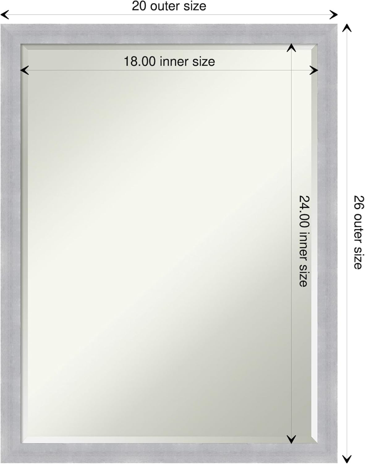 Amanti Art Silver Wall Mirror 26x20 Grace Brushed Nickel Narrow Rectangle Bathroom Mirror for Wall Decor Living Room, Medium Modern Frame, Hangs Horizonally and Vertically, Bathroom Decor, Petite