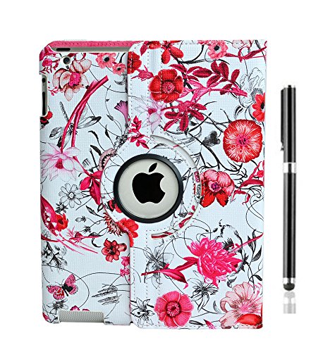 inShang Fundas soporte y carcasa para Apple iPad 2, iPad 3, iPad 4, 360 grados de rotacion, cubierta elegante, smart cover multiples funciones PU Funda con la funcion inteligente de sueno-despertar + clase alta 2 in 1 inShang marca negocio Stylus pluma