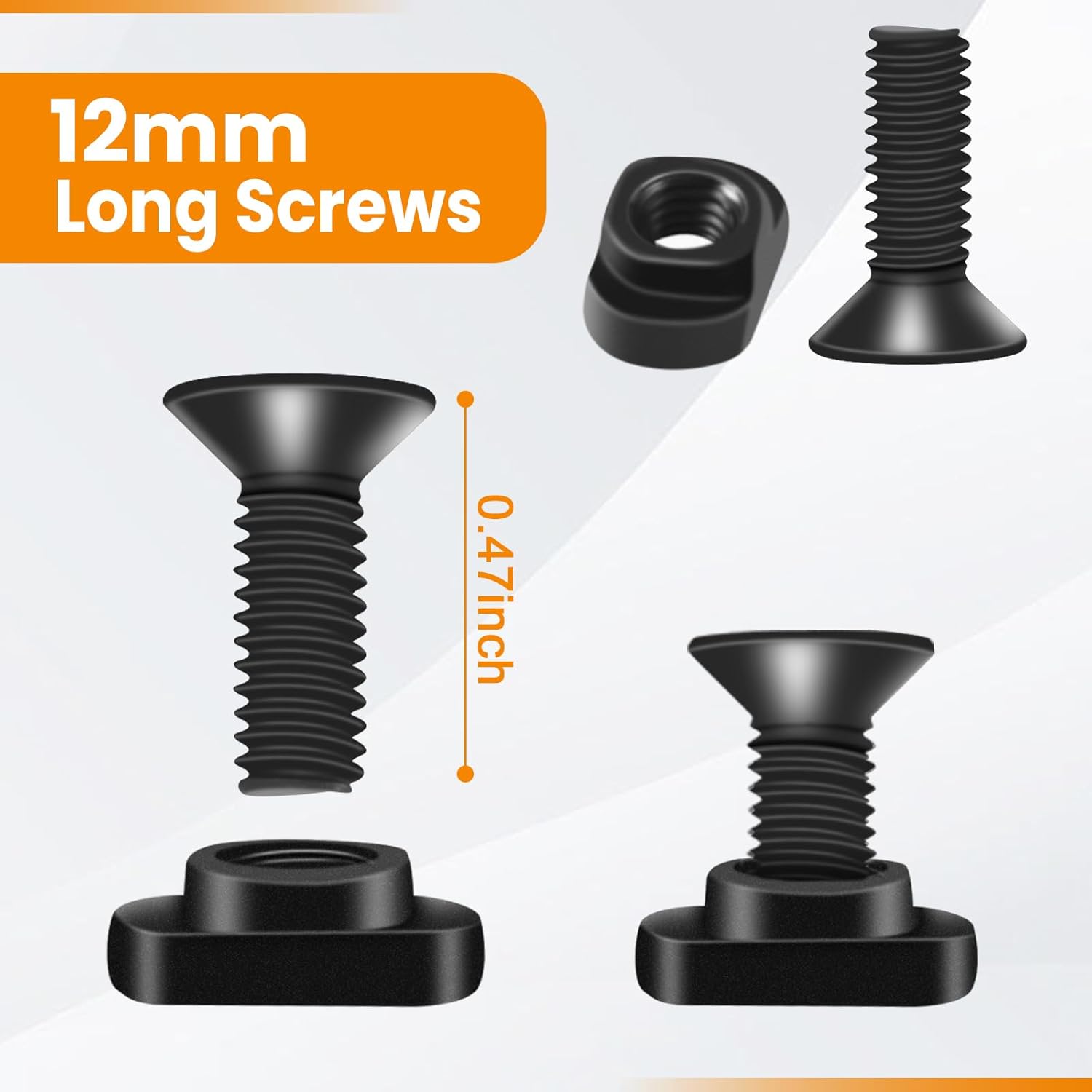 12 Set T-Nut and Screw Replacement Sets for M-Rails Mounting, Long Screws or Short Screws & T Nuts Picatinny Rail Accessories with 3 Allen Wrenches (12mm Long Screws-12 Pcs)