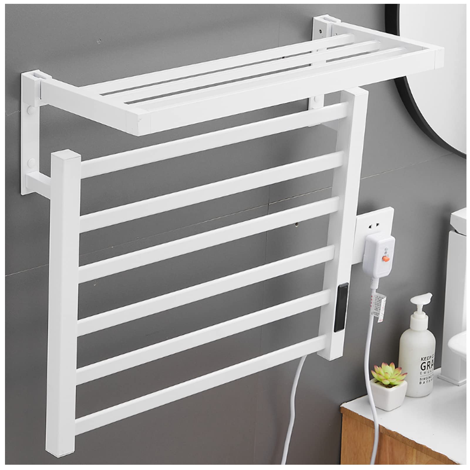 Electric Towel Radiator with Timer, Heated Towel Rail, Electric Towel  Dryer, Towel Radiator Electric with Shelf, Dries and Heats Hand (Size: Left  Wiring -110V, Colour: White) : Amazon.de: Home u0026 Kitchen