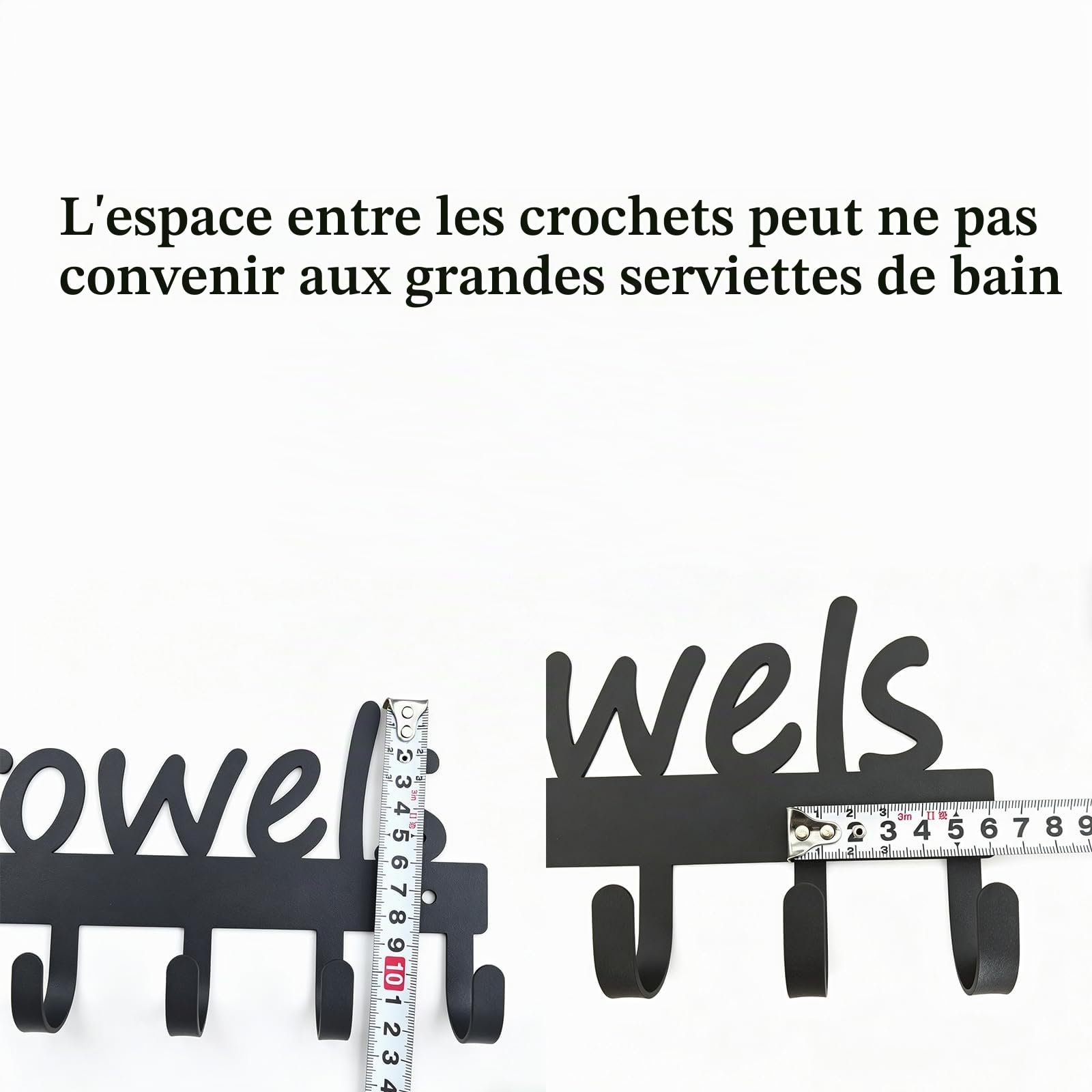 Porte-serviettes de piscine noir avec 9 crochets pour peignoirs et vêtements (noir)