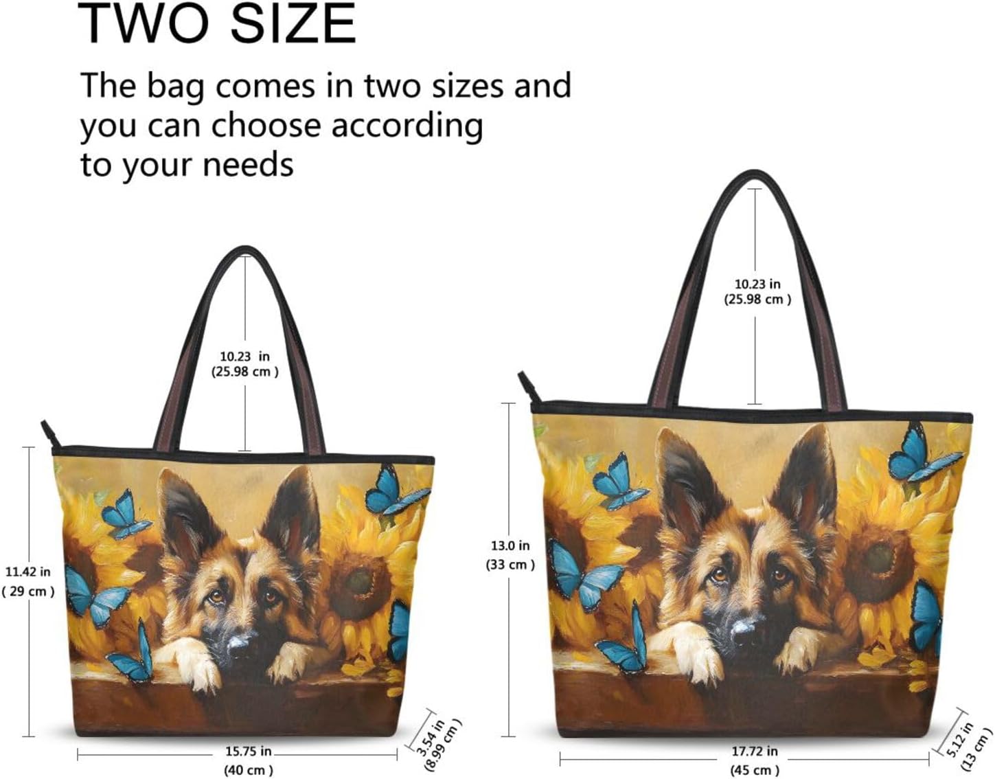 German Shepherd Dog Cute Tote Bag for Women Durable Designer Handbag with Zipper for Daily Use L