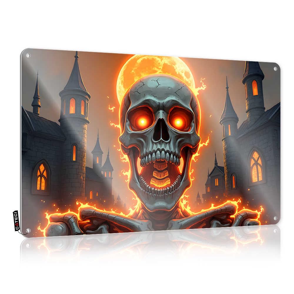 Fzfn Men's Colour A Fiery Skull Emerging From A Haunted Castle Bedroom Stuff Ranch Hanging | Large Funny Wall Signs Accessory Vintage Metal Wall Decor(30X40cm)