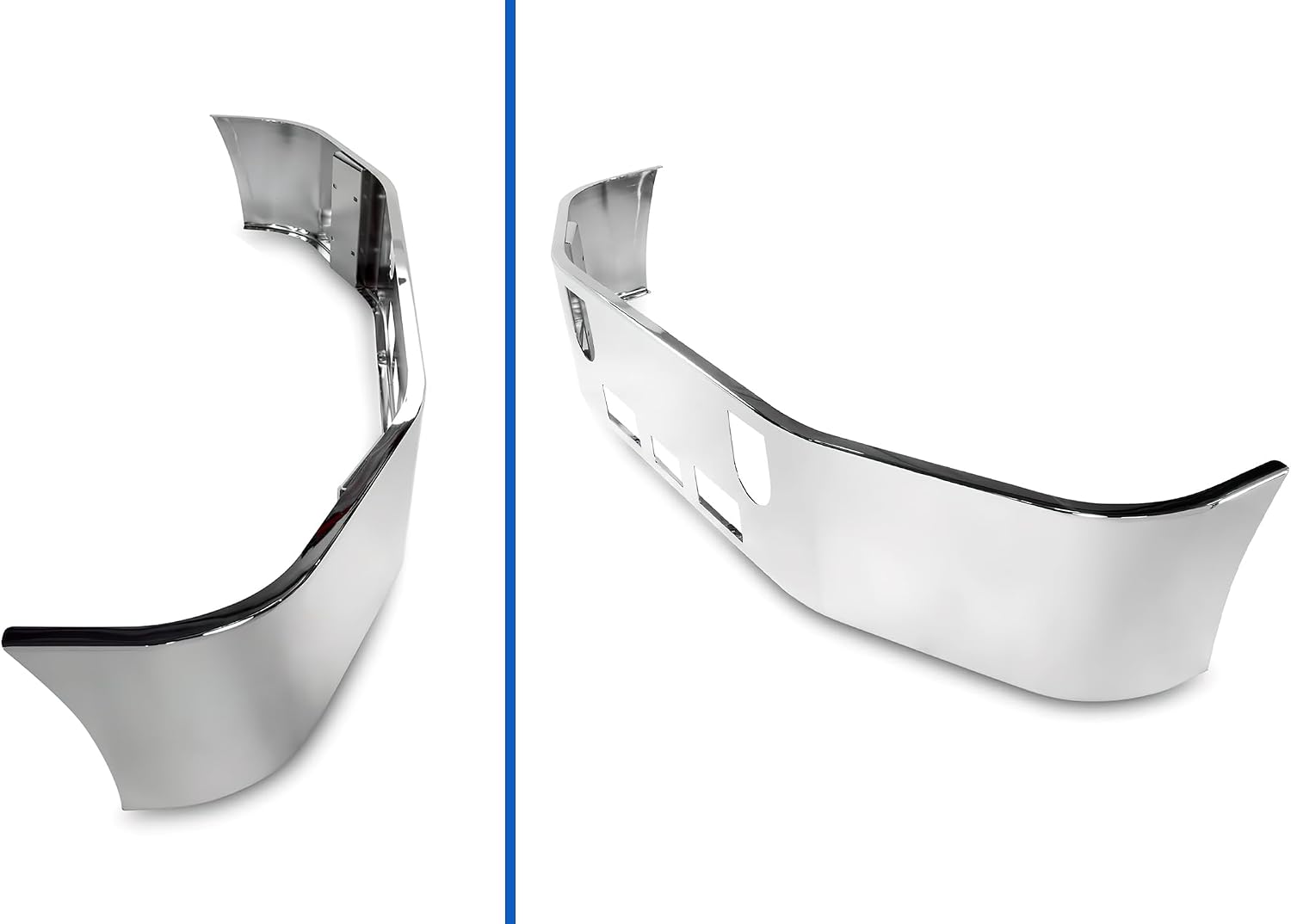 KOZAK Chrome Steel Front Bumper compatible with Mack CH 1994-2004 Set Forward Chrome Bumper with Center Step, Square Fog Light Holes, Step And Tow Holes PLUS Wipers, License Plate Frame and Vest