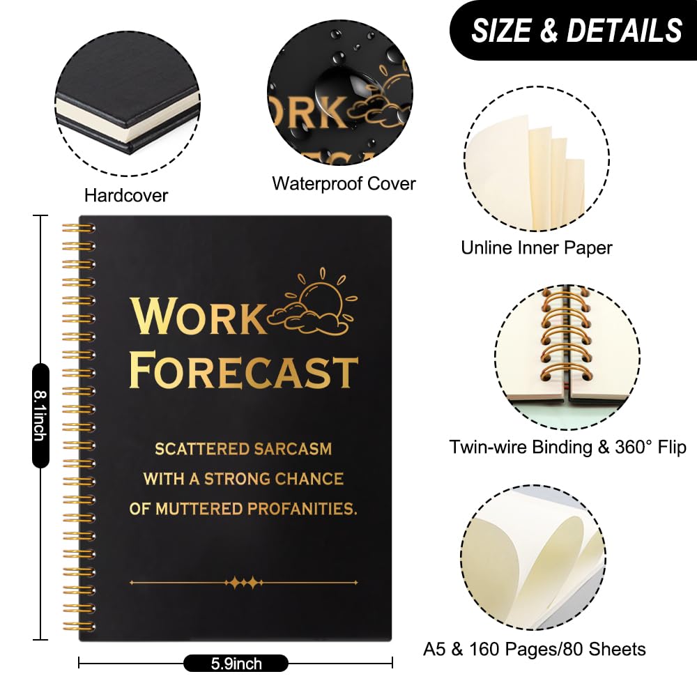 THEBESTU Work Forecast - Cuaderno de espiral en blanco de tapa dura de 160 páginas, divertido cuaderno sarcástico para compañeros de trabajo, compañeros de trabajo, humor de oficina, regalos de