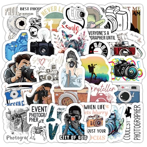 54Pcs Photographer Stickers, Waterproof Vinyl Creative Decor Decals for Laptop, Camera, Backpack,...