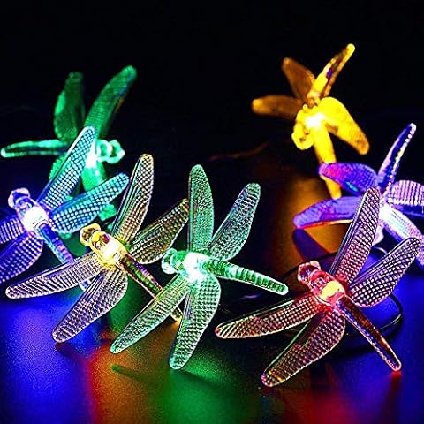 CIAOYE Dragonfly Solar String Lights, 30 LED 21ft 8 Modes Solar Powered Outdoor Waterproof Fairy Lighting for Christmas Trees Garden Patio Fence Wedding Party Decor, Multi Color Cover