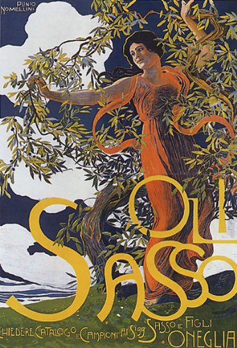 OLIO Sasso Olive Tree Woman Italy 16" X 24" Image Size Vintage Poster REPRO ON Canvas