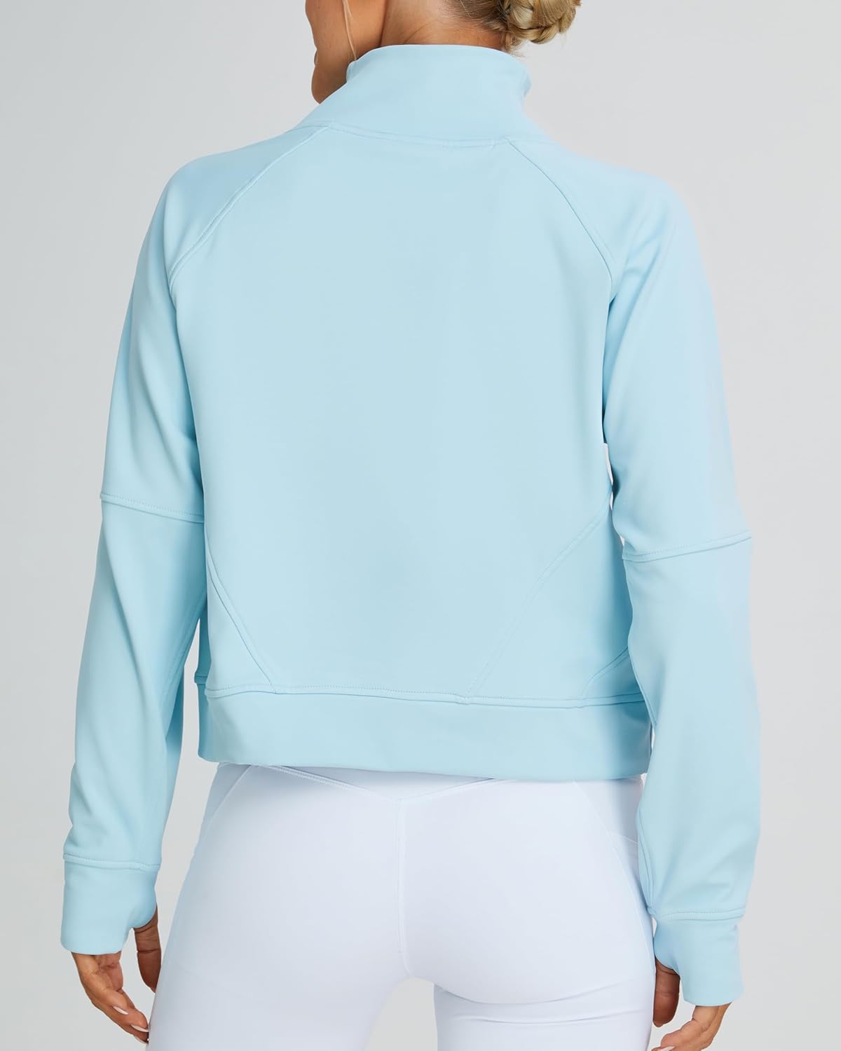 Oalka Sweatshirts Half Zip Long Sleeve Cropped Pullover Lined Full Zip Hoodies Thumb Hole Jackets - Image 2