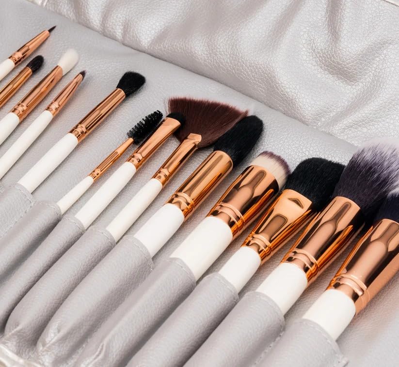 FASHION COLOUR Platinum 15 Pcs Professional Makeup Artist Brush Set for Face, Eyes, & Lips| Precise Application | Uniquely Designed Super Soft Bristles | Comes with leather pouch-image-39