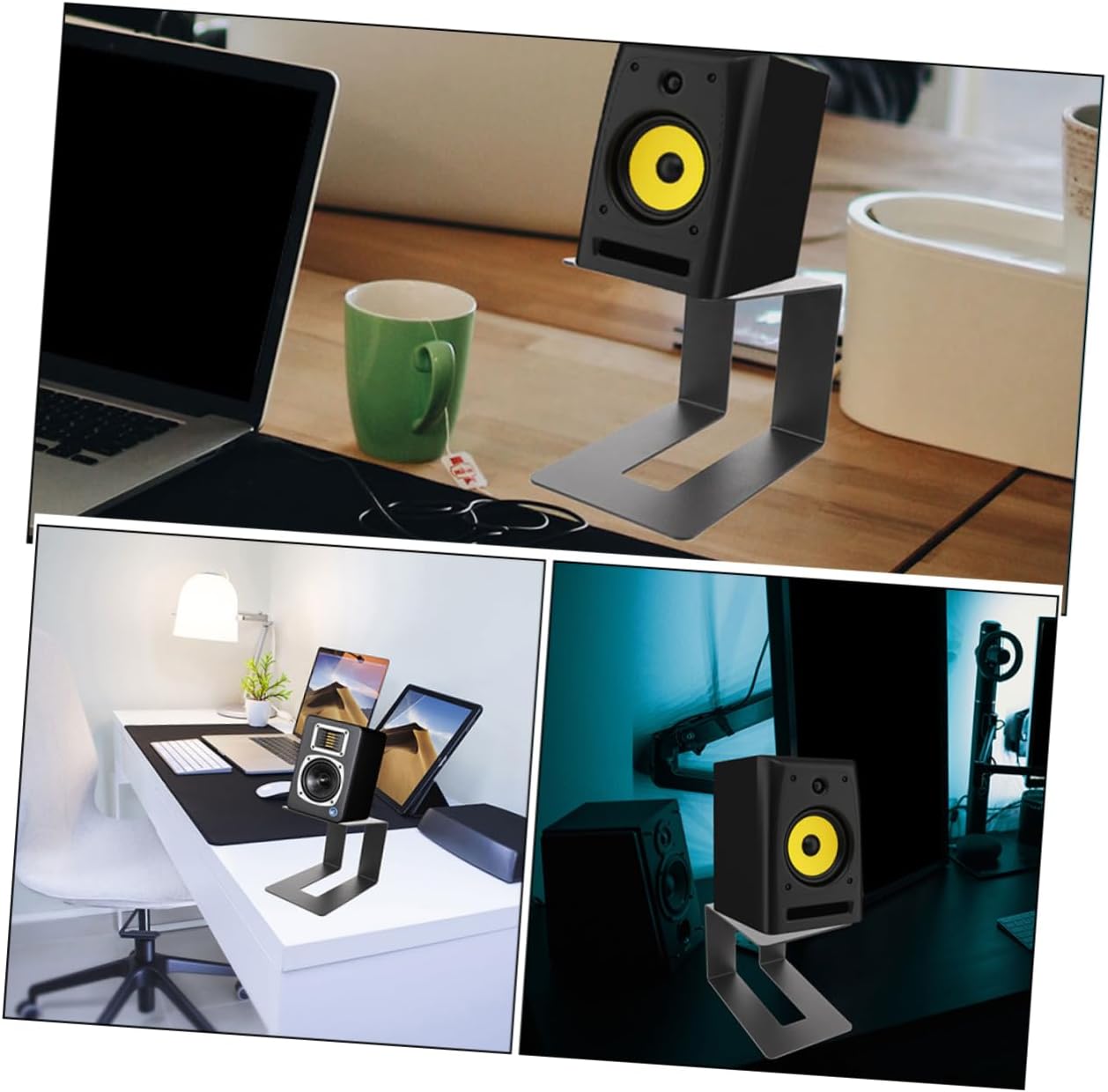 2pcs Adjustable Desktop Speaker Stands Black Metal Speaker Risers for Computer and