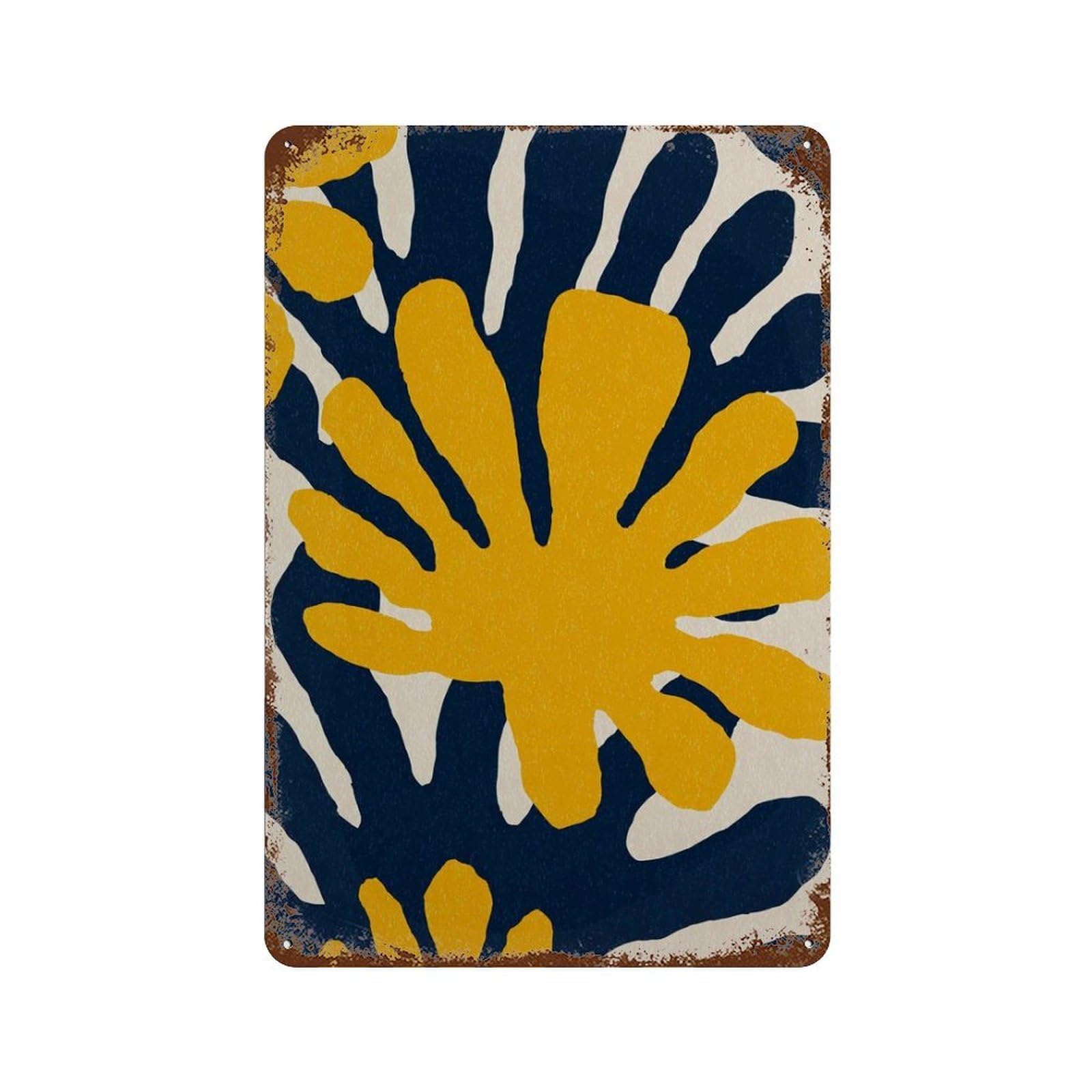 xiaoxiaoshen Abstract Floral Modern Botanical Bold Yellow Navy Contemporary Flower Work Minim Wall Decor Art Metal Tin Poster Modern Home Decor Art Home Bar Shop Decorations Vintage Sign 30x20cm