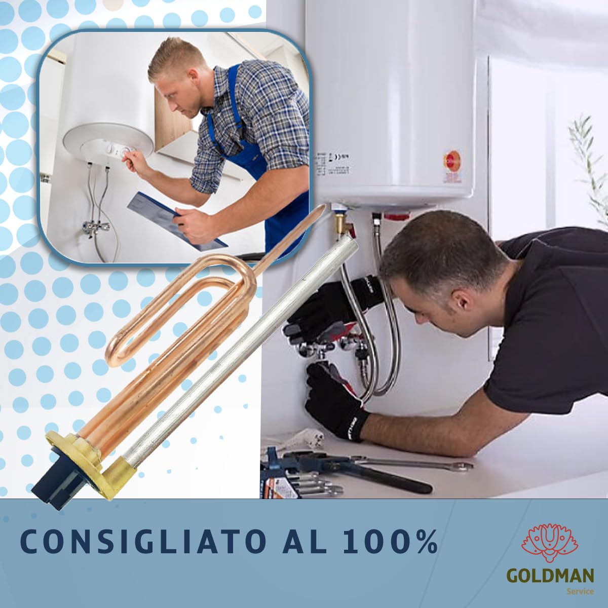 GOLDMAN SERVICE Resistenza termica elettrica flange 1500 W + anodo magnesio + guarnizione in gomma + vite fissaggio. Kit Ricambio scaldatore acqua compatibile con tutte le principali marche