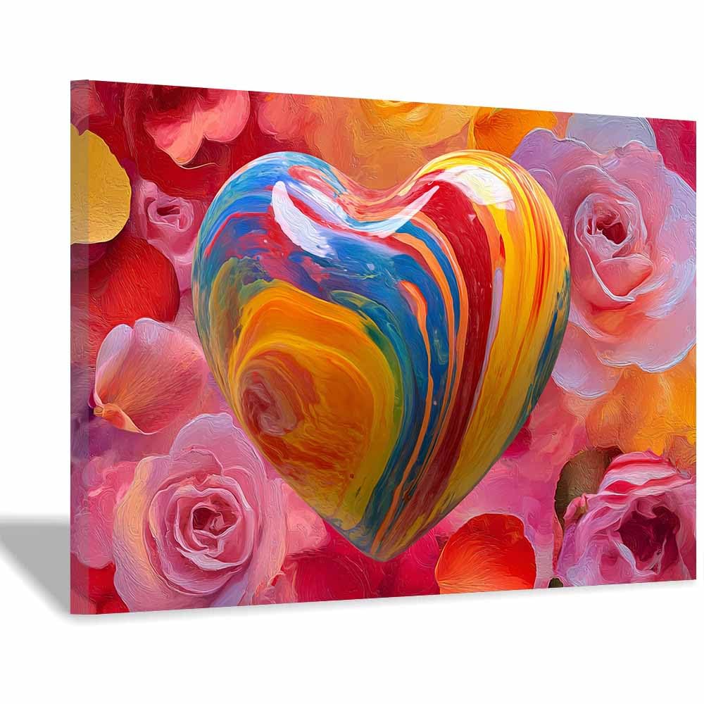 Tableau abstrait cœur multicolore 70x100cm pour salon - 7