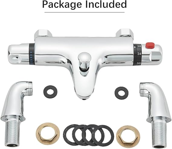 Thermostatic Bath Shower Mixer Tap Deck Mounted Solid Brass Bathtub Shower Mixer Bar Valve with 38°C Safety Anti-Scald