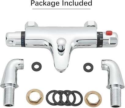 Thermostatic Bath Shower Mixer Tap Deck Mounted Solid Brass Bathtub Shower Mixer Bar Valve with 38°C Safety Anti-Scald