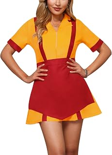 Women Halloween Waitress Uniform Cosplay V Neck Costume Dress