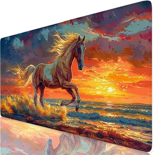 Podkładka pod mysz pomarańczowa spalona podkładka pod mysz biurko koń mata na biurko 1200 x 600 x 3 mm, podkładka pod mysz z antypoślizgową gumową podstawą, zmywalna, zszyte krawędzie, podkładka pod