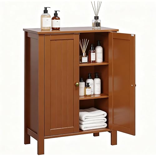 VINGLI Brown Bathroom Storage Cabinet Free Standing, Wooden Floor Cabinet with 2 Doors & Shelves, Sideboard Buffet Cabinet Organizer for Kitchen, Living Room, Entryway, 23.6" W