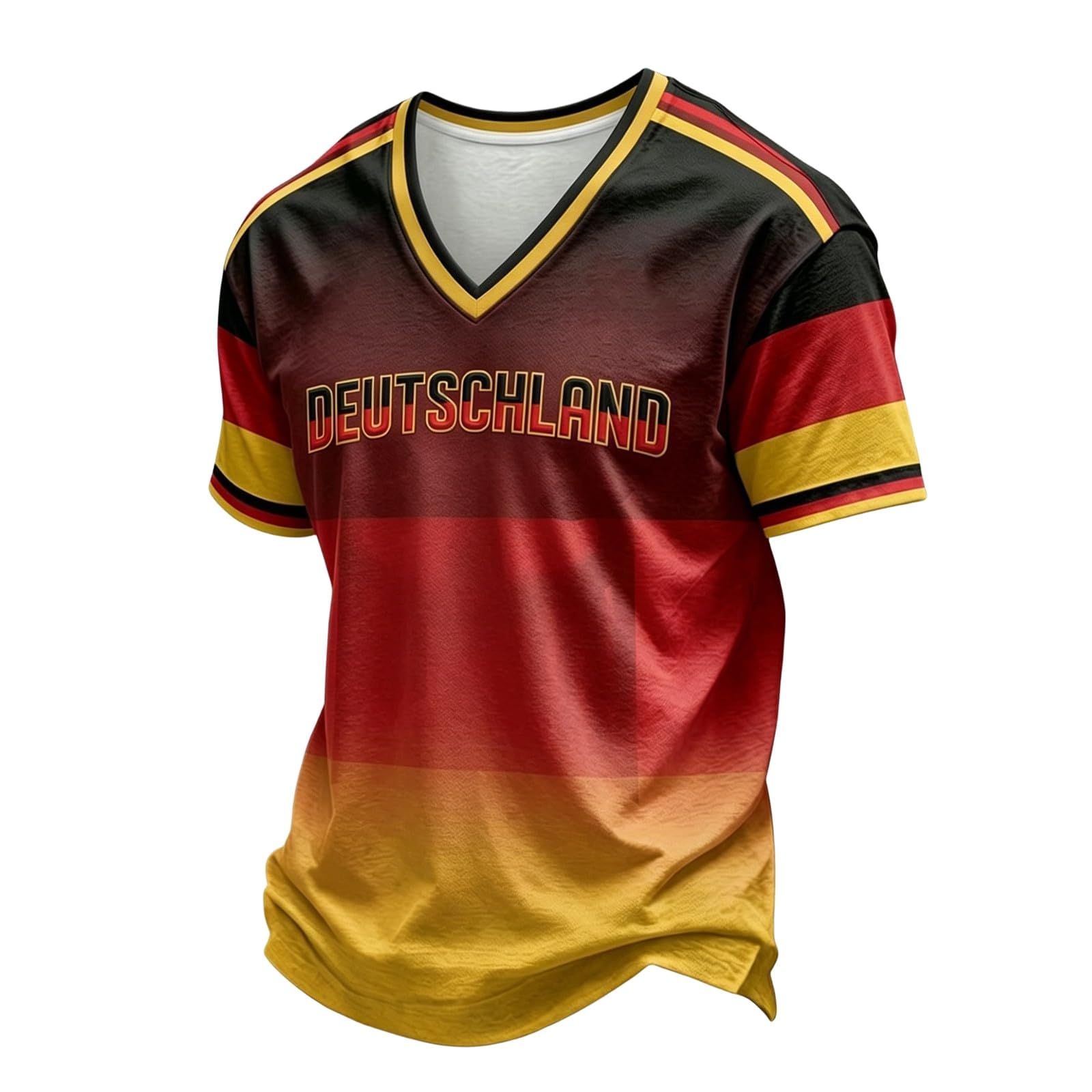 Maillot d'Allemagne pour homme - Col en V - Coupe du monde 2026 - Article de fan - Tendance - Drapeau imprimé - Lettre - T-shirt d'entraînement à manches courtes - Article de supporter - Confortable
