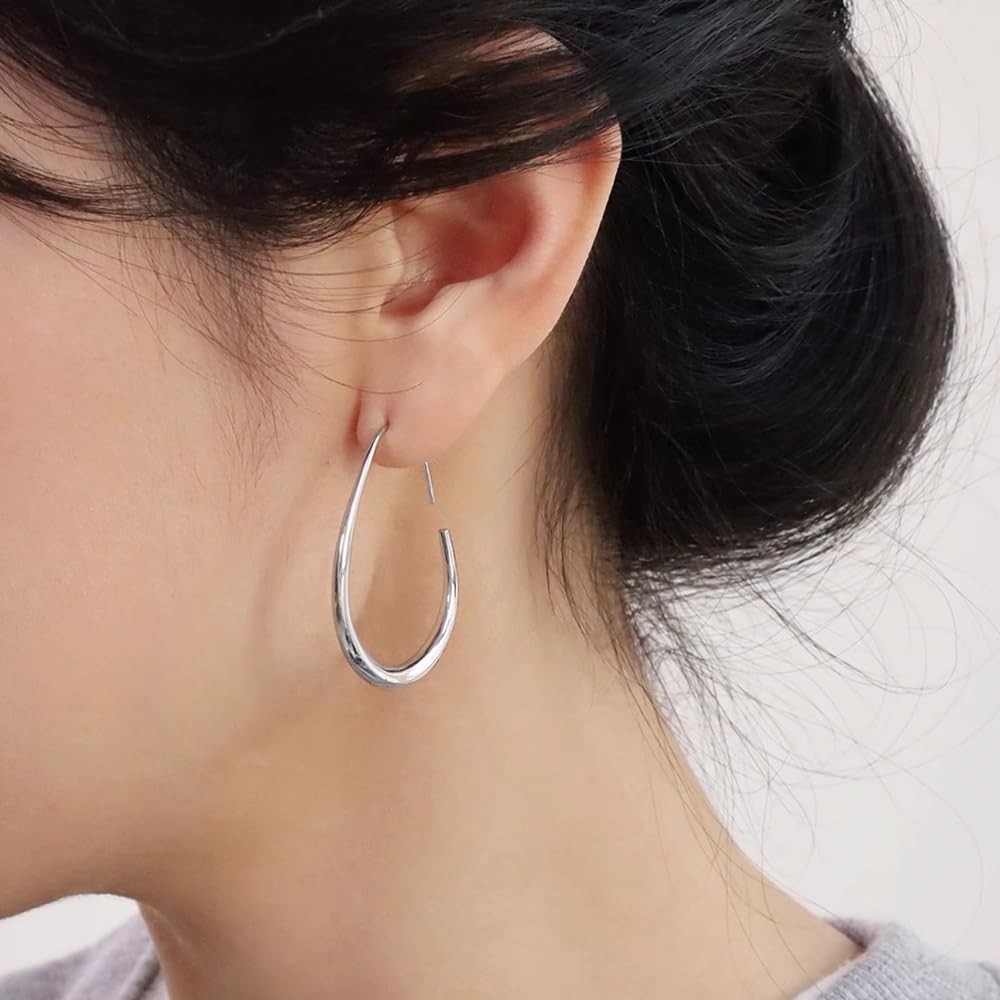 Gold silver Hoop Earrings for Women Lightweight Teardrop 18K Gold Plated Large and Small Oval Pull Through Fluid Hoop Earrings Set, Chunky Gold silver Statement Dangle Drop Earrings - Image 3