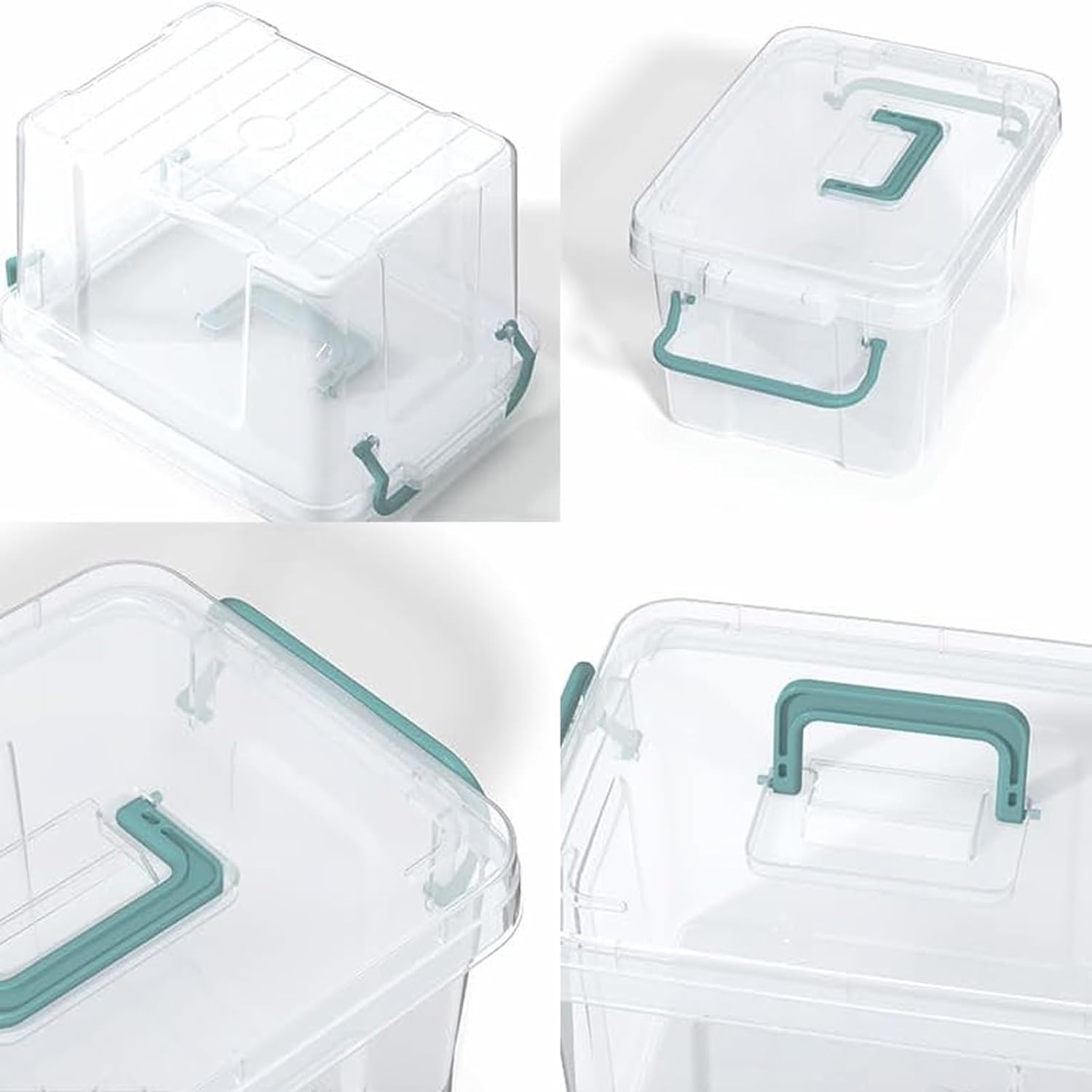 Small Storage Bins Set of 7 Pack Stackable Storage Bins with Handle, Clear Plastic Container Box,Perfects for Snacks, Tools, Cosmetics,Toys,Gadgets Organizer