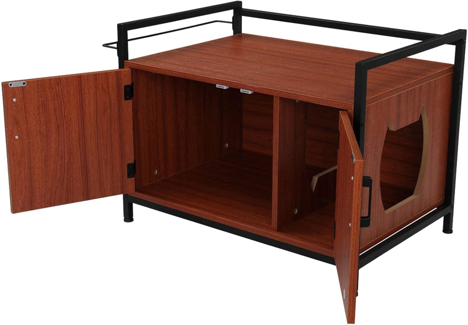 FCH Cat Litter Box Enclosure Multi-Functional Two Doors Cat House Decorative Cat House Side Table Furniture Privacy Cat Hidden Washroom Cat Home Indoor Red Brown