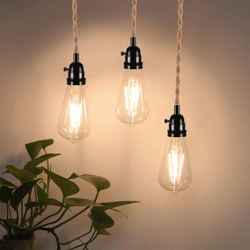 Kit De Cordon De Suspension Triple Avec Corde De Chanvre Luminaire De Cordon De Lampe Vintage E27 Avec Interrupteur Indépendant