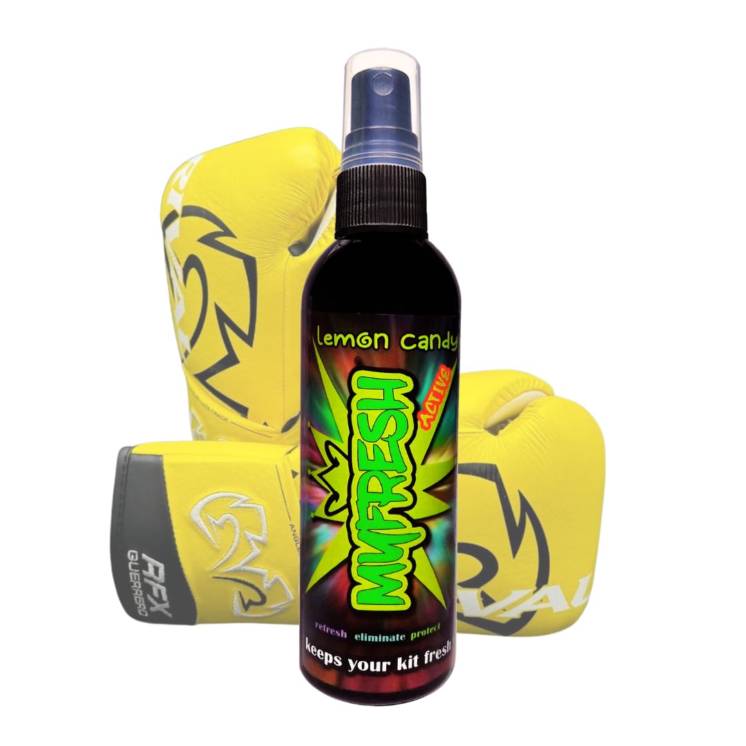 Boxing Glove Deodoriser Lemon Candy Fragranced Antibacterial Boxing Glove Odour Remover Spray by MyFresh Active, Instant Freshness Keeps Your Kit Smelling Fresh, 100ml Boxing Glove Spray