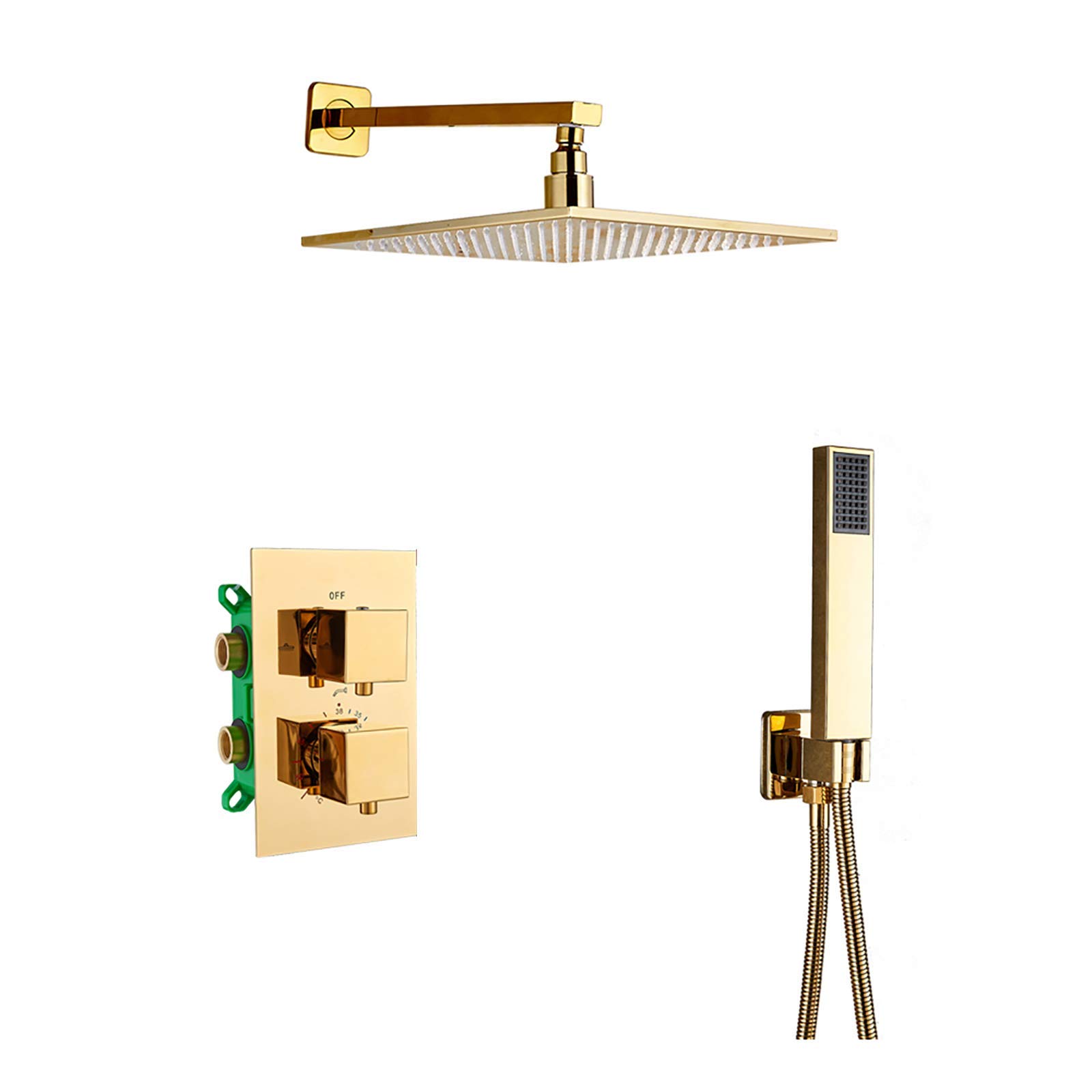 Mitigeur thermostatique doré spa à la maison douche effet pluie 20cm
