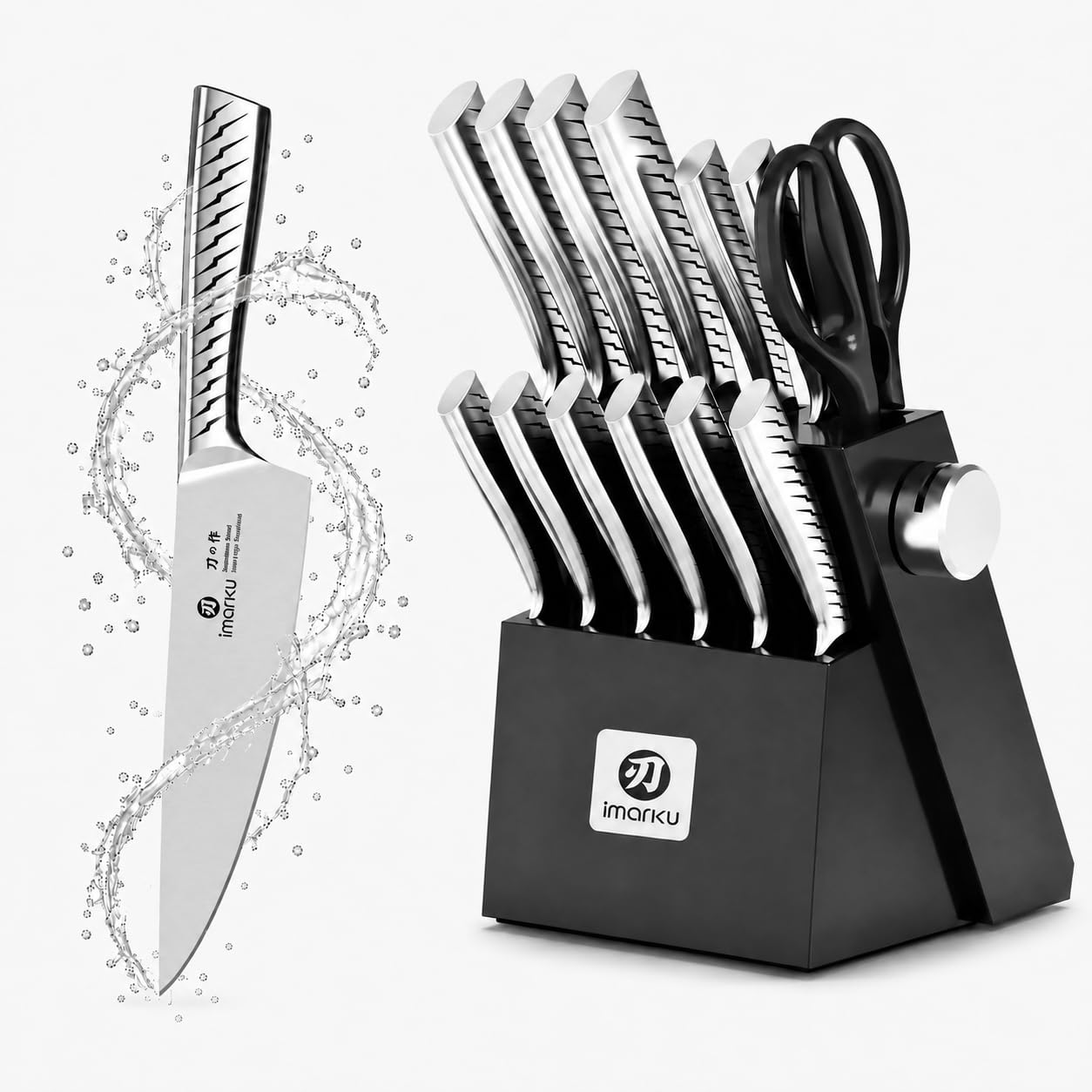 iMarku 14-Piece High-Carbon Stainless Steel Knife Set with Non-Slip Handles