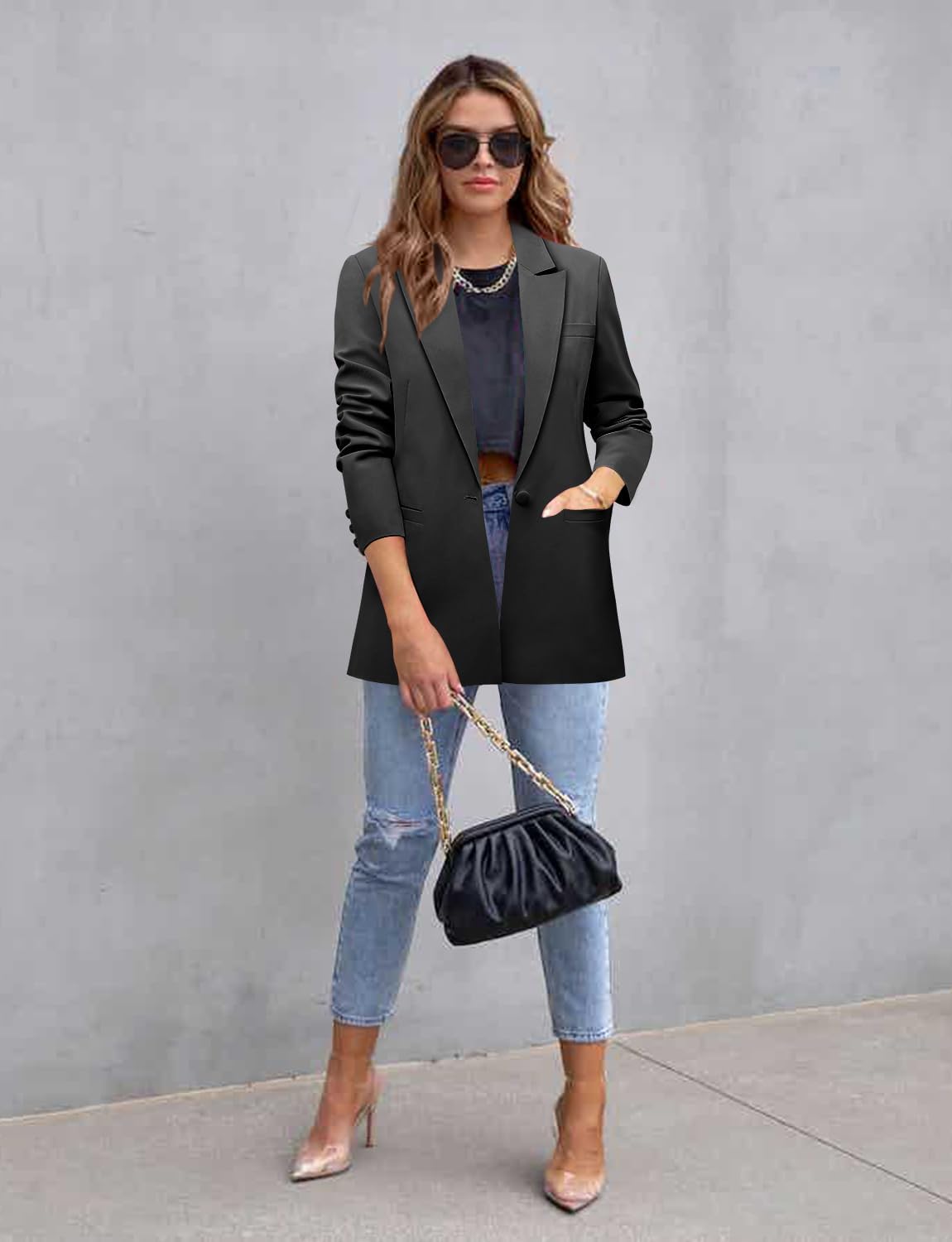 CHICZONE Womens Long Sleeve Casual Blazers Open Front Lapel Button Work Office Ladie's Suits Jackets