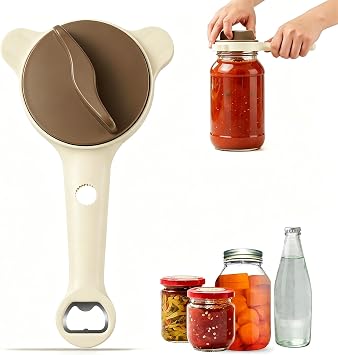 Adjustable Jar Opener with 3-Claw Grip and Bottle Opener