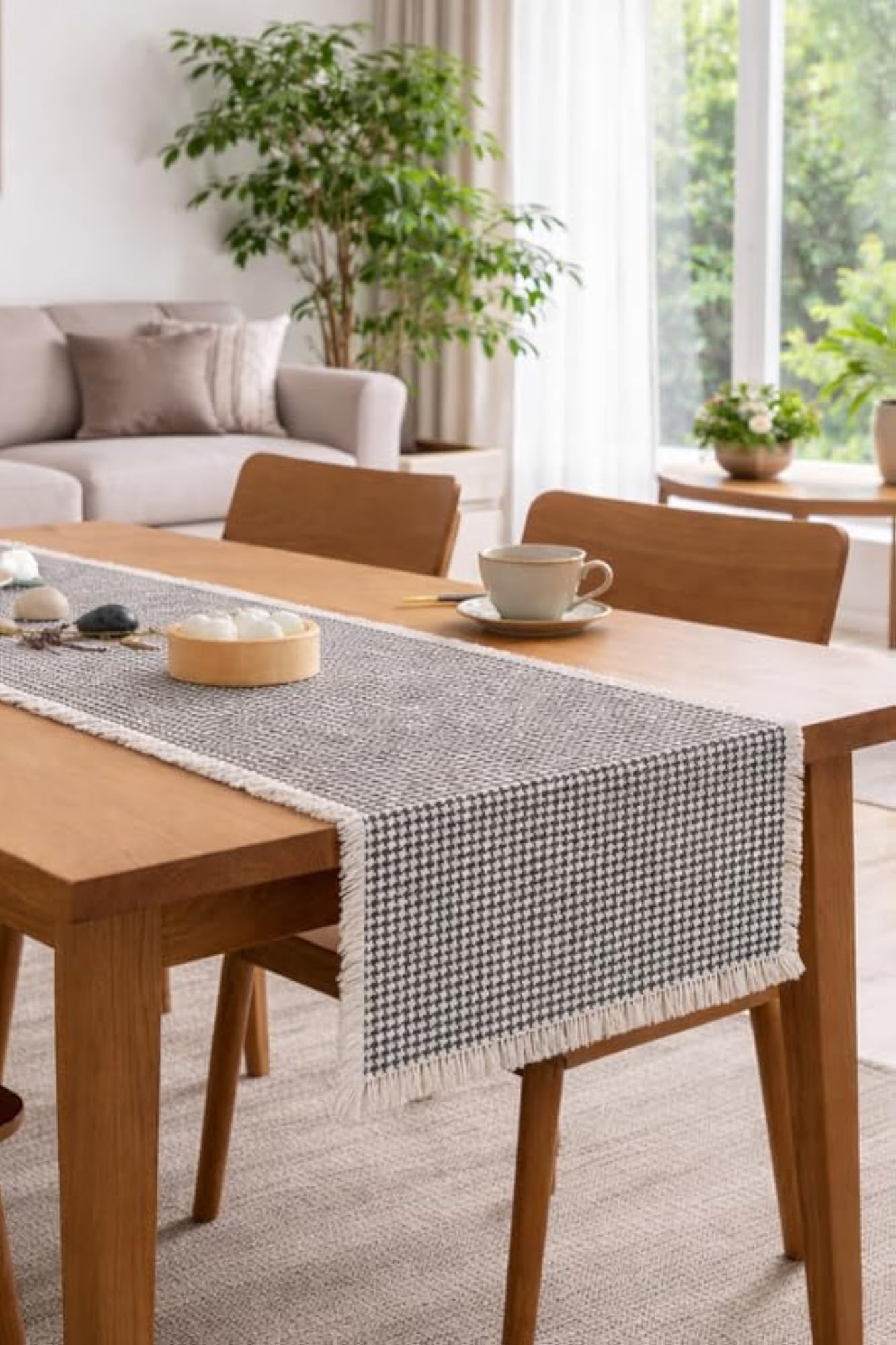 Houndstooth Fringe Centre Table Runner for Living Room