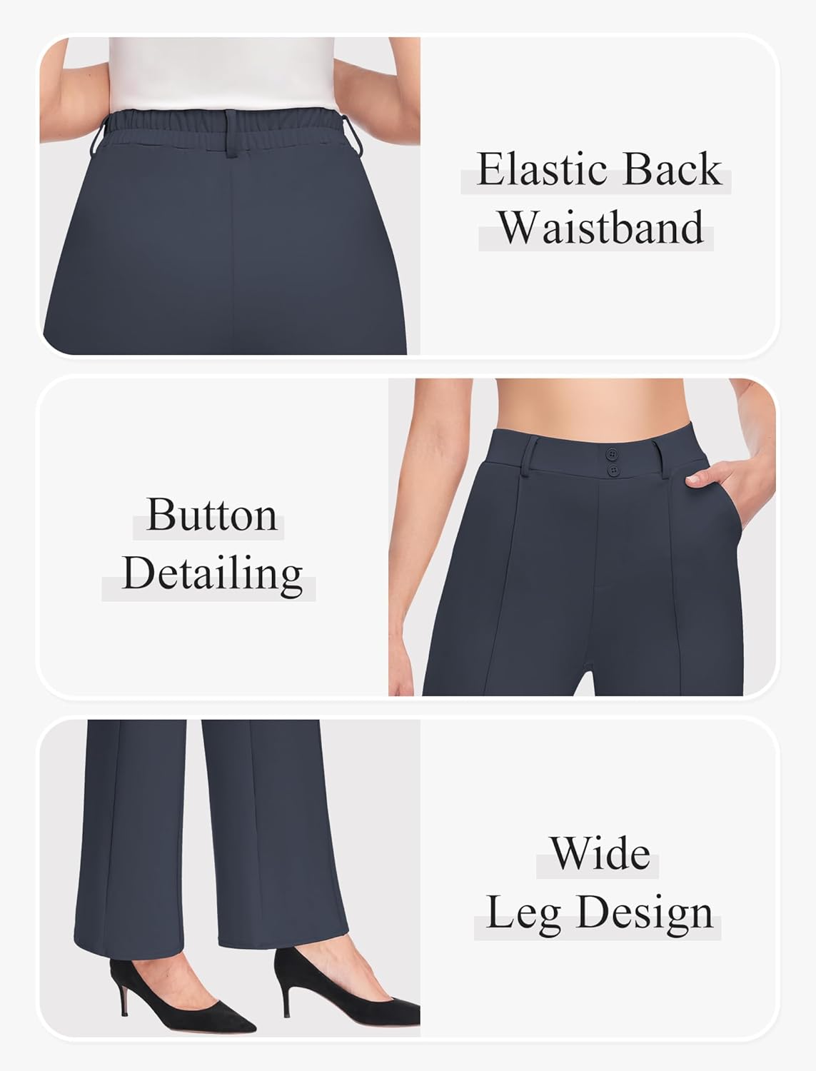 Womens Dress Work Pants Business Casual Office Pull on Trousers High Waist Wide Leg Stretchy Slacks with Pockets - Image 3