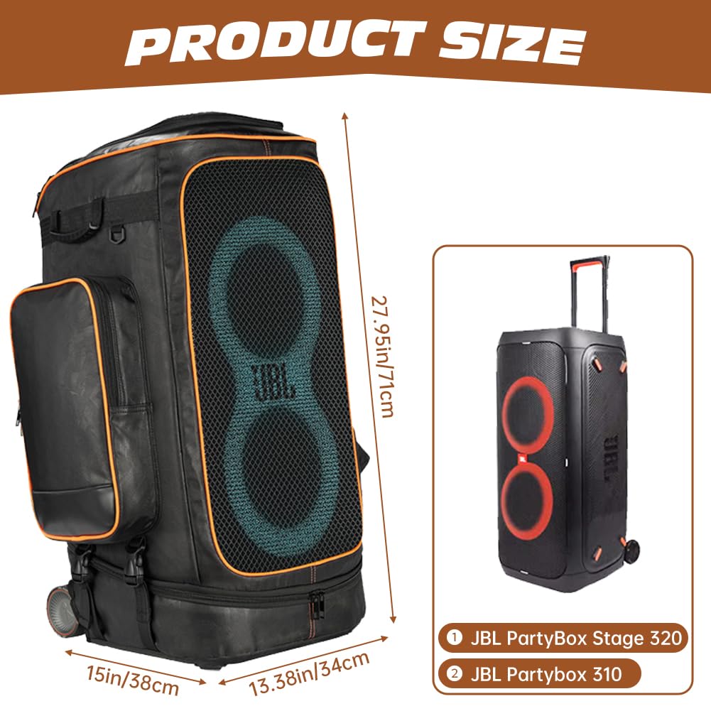 Sac de Transport pour Enceinte Portable JBL PartyBox Stage 320/PartyBox 310, Sac à Dos Robuste et imperméable, Housse de Protection