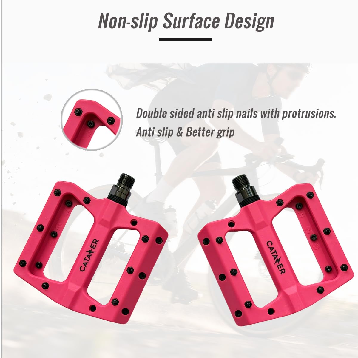 Pedales de bicicleta de montaña, pedales antideslizantes de fibra de nailon con rodamientos sellados, pedal de bicicleta plano ligero para MTB, bicicleta BMX de carretera