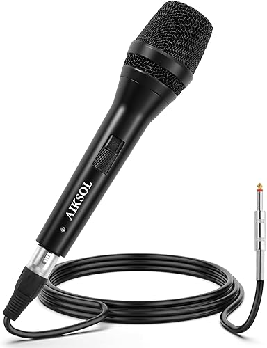 Micrófono con cable para cantar, karaoke profesional dinámico vocal, micrófono de estudio cardioide, XLR de 16.4 pies y 0.250 in con interruptor de