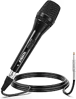 Microfone com fio para cantar, karaokê de mão dinâmico vocal profissional, microfone de estúdio cardioide, XLR de 5 metros e 6,35 mm com interruptor de ligar e desligar, para alto-falantes/mixer