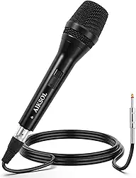 Microfone com fio para cantar, karaokê de mão dinâmico vocal profissional, microfone de estúdio cardioide, XLR de 5 metros e 6,35 mm com interruptor de ligar e desligar, para alto-falantes/mixer
