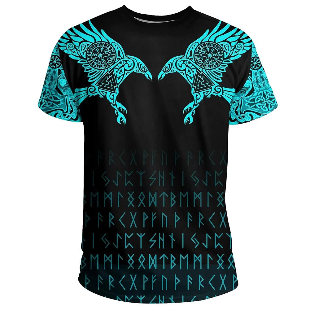 Men's Viking Odin T-Shirt - Norse Mythology Celtic Knot Crow Design, Short Sleeve Tee For Summer