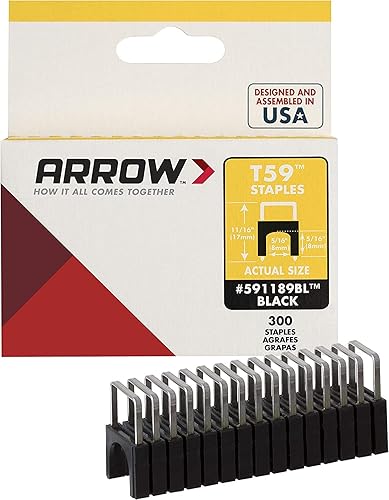 Arrow 591189BLSS T59 - Grapas aisladas de acero inoxidable genuino de 516 pulgadas por 516 pulgadas para cable y cableado, color negro, 300 unidades