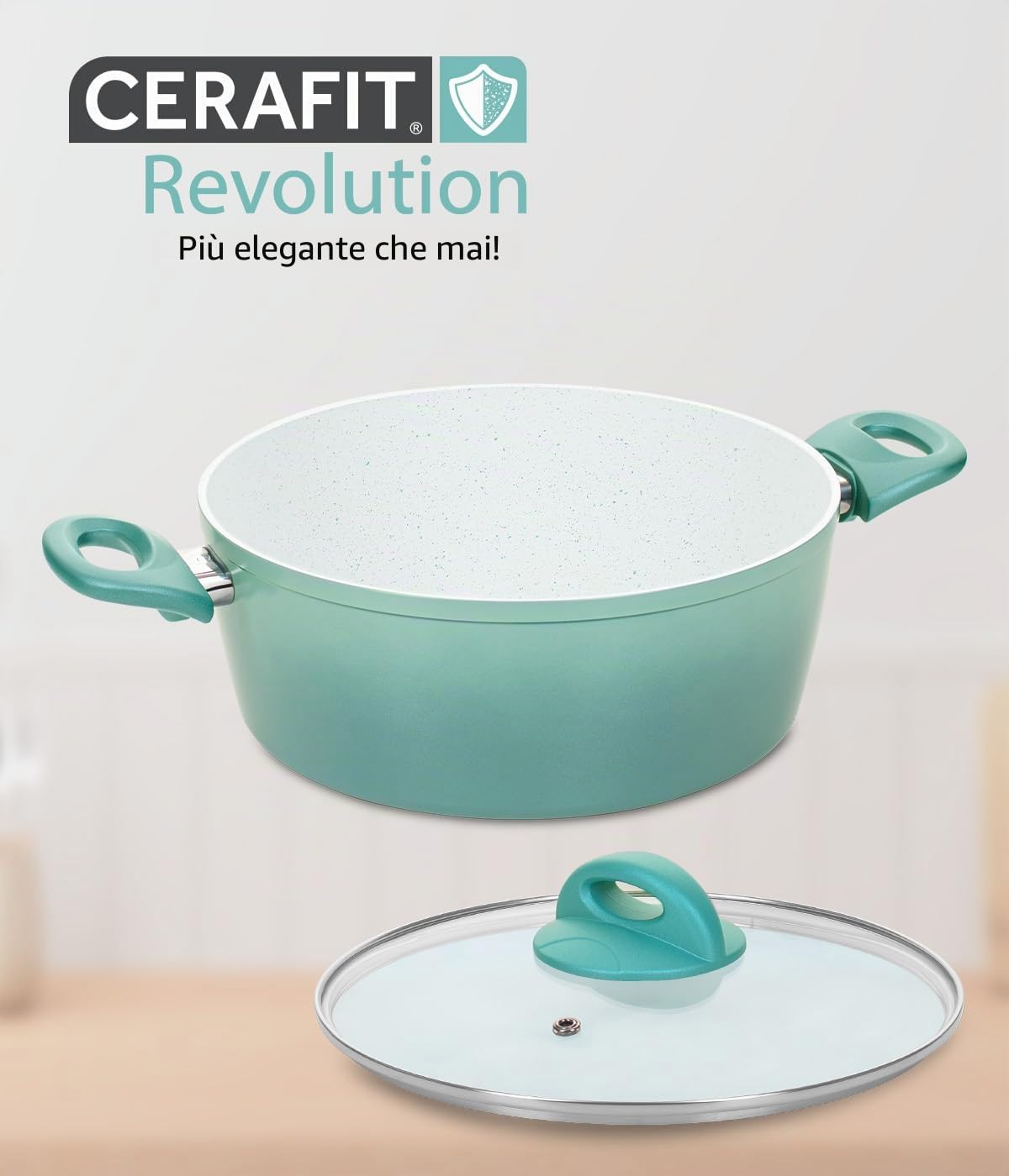 Cerafit Revolution, set di padelle 7 pezzi da 20 + 24 + 28 cm, 2 coperchi in vetro, inserto in ceramica, antiaderente, manico rimovibile, adatto a tutti i piani cottura, induzione, forno, lavabile in