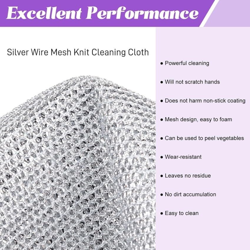 Image of 10 Pack Non-Scratch Wire Dishcloth, Steel Scrubber for Utensils Cleaning, Multipurpose Wet and Dry Cleaning Dish Wash Cloth Scrubber for Washing Dishes, Sinks, Counters