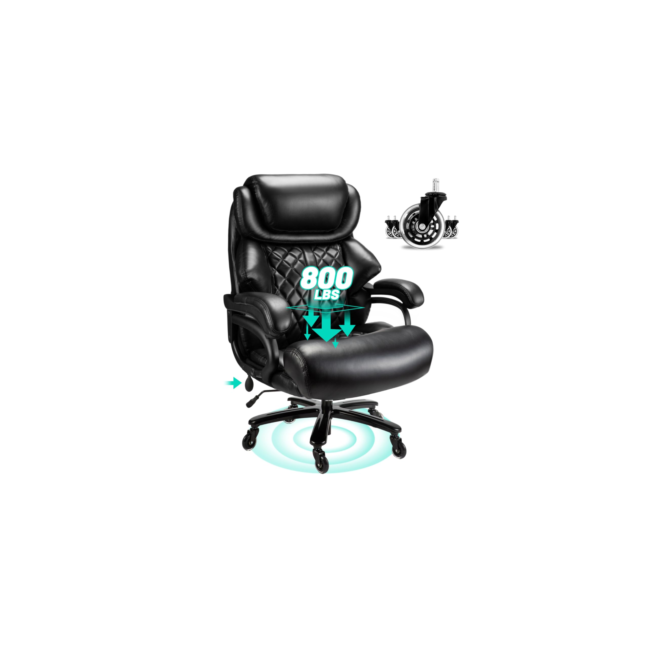 Qusaphy 800lbs Big and Tall Office Chair with Wide Spring Seat, 360 Swivel & Heavy Duty Casters for Executive or Home Office Desk Chair (Black)